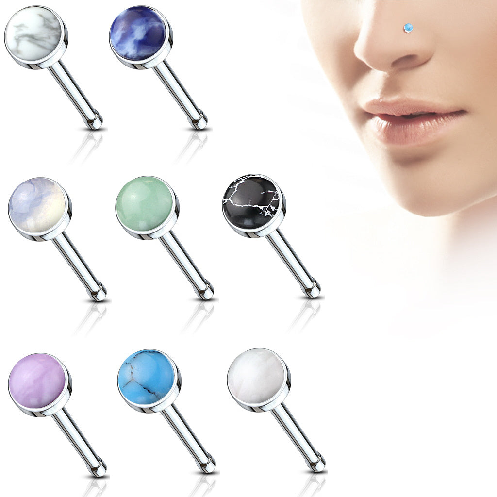 8pcs Semi-Precious Stone 20g Nose Stud Rings