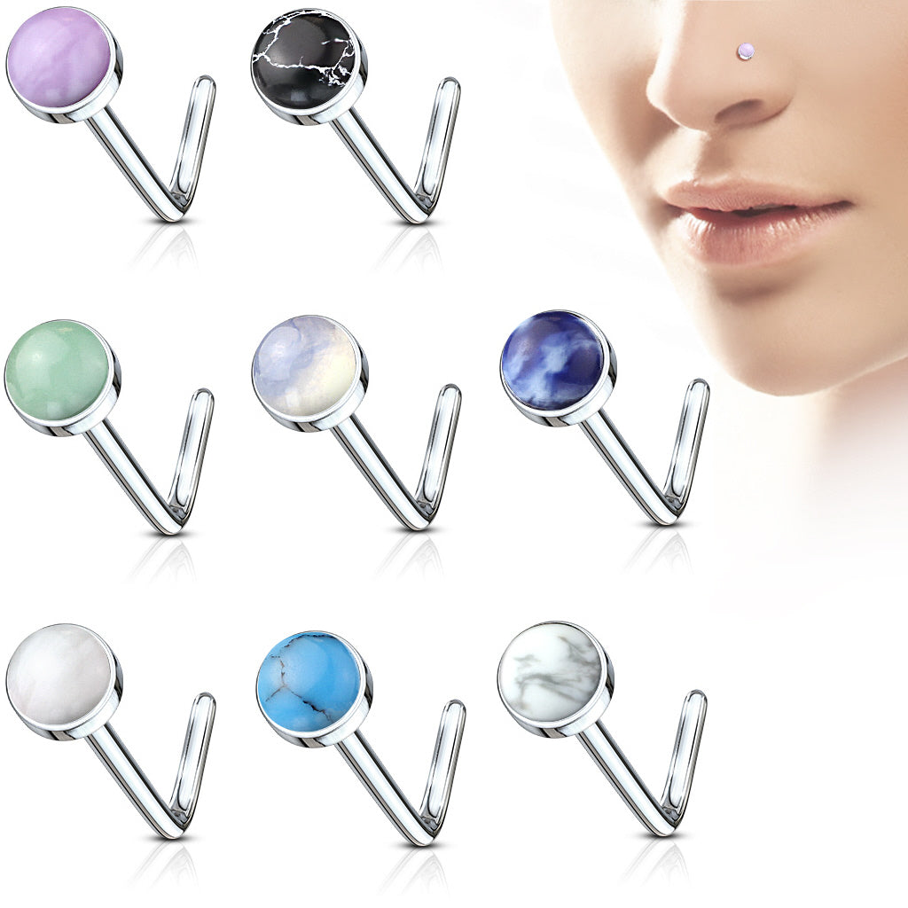8pcs Semi-Precious Stone 20g L-Bend Nose Rings