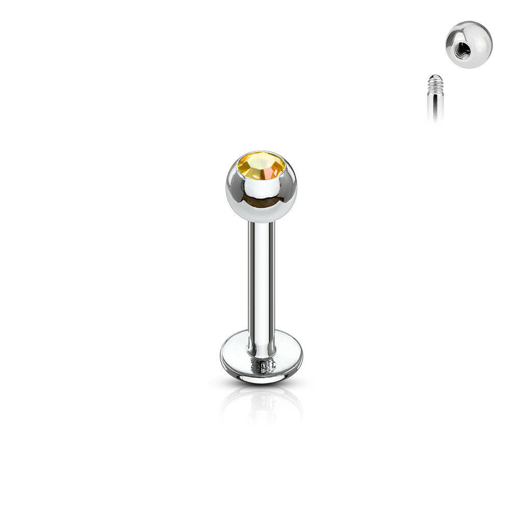 1pc Press-Fit Gem Ball 316L Surgical Steel 16g Labret Monroe Cheek Tragus Helix Barbell