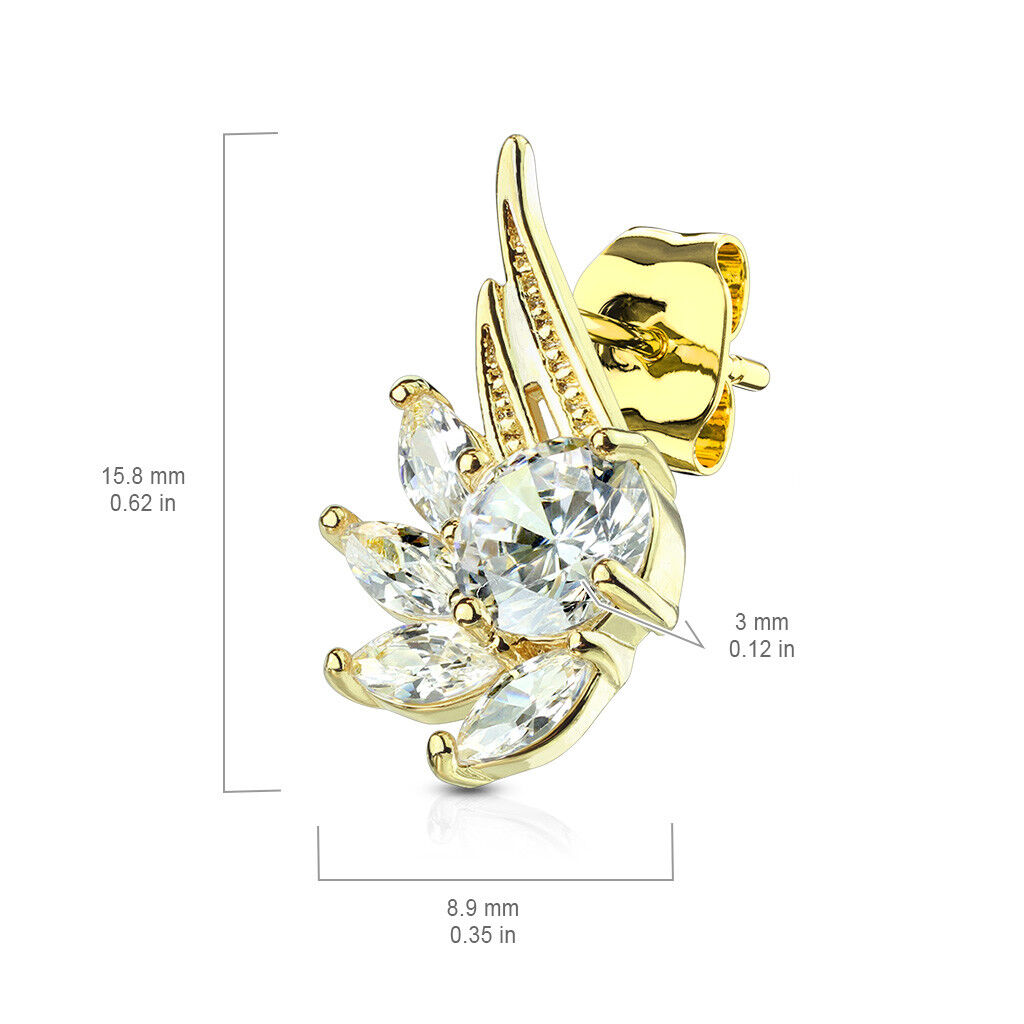 PAIR of CZ Angel Wings 316L Surgical Steel Post 20g Earrings Studs