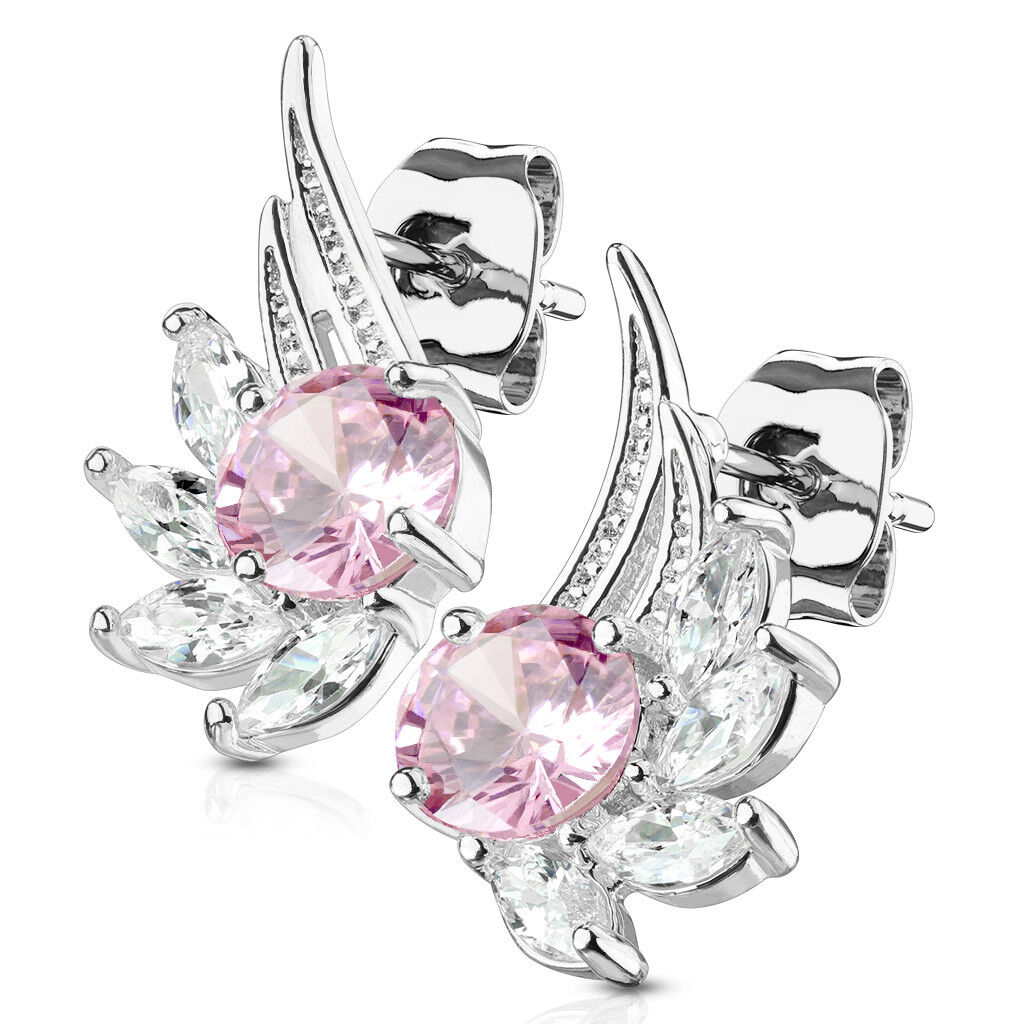 PAIR of CZ Angel Wings 316L Surgical Steel Post 20g Earrings Studs