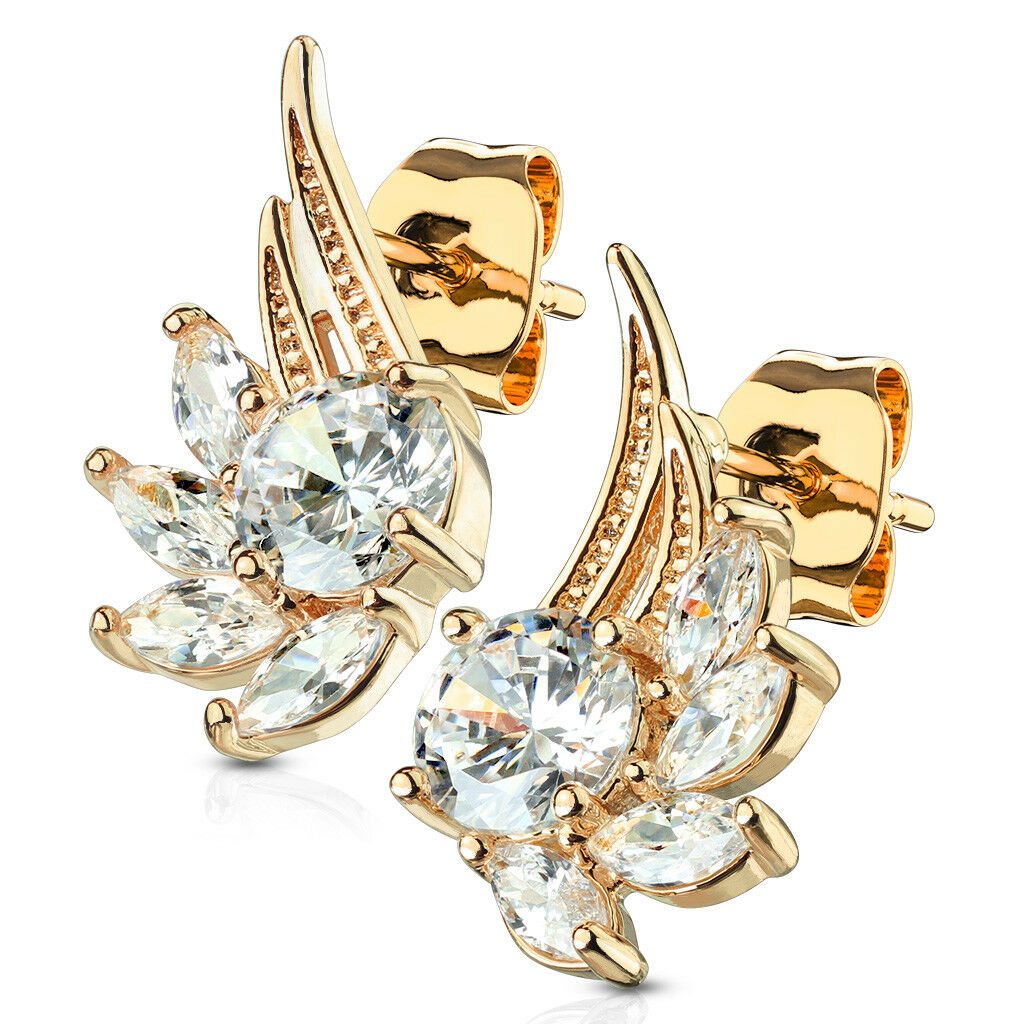 PAIR of CZ Angel Wings 316L Surgical Steel Post 20g Earrings Studs