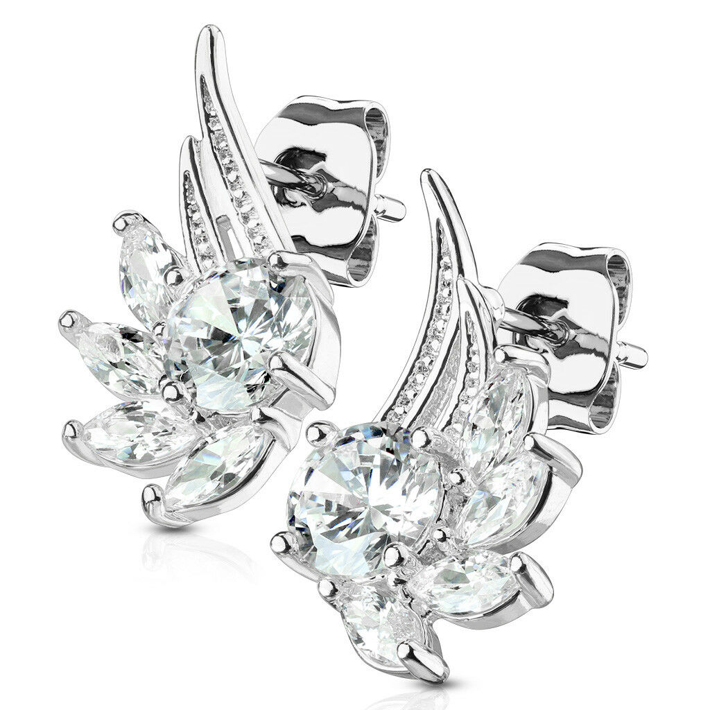 PAIR of CZ Angel Wings 316L Surgical Steel Post 20g Earrings Studs