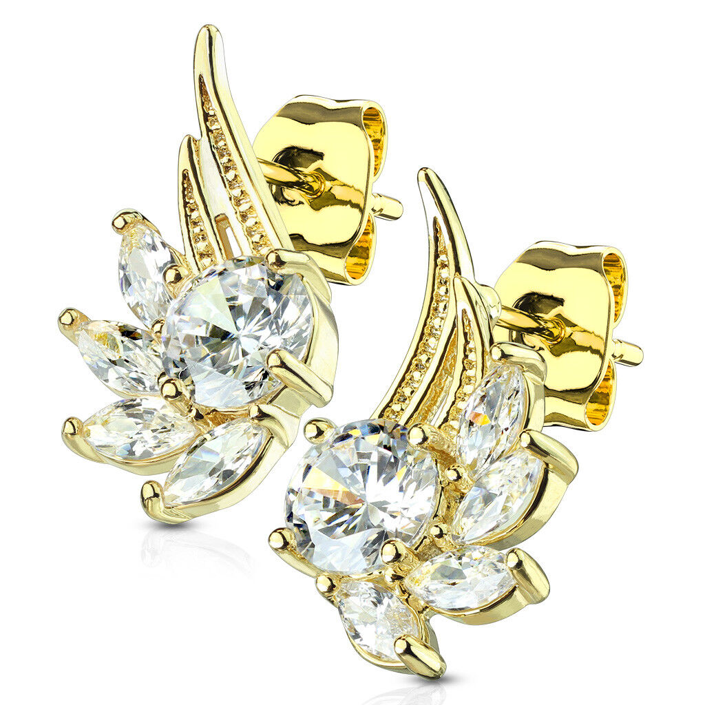 PAIR of CZ Angel Wings 316L Surgical Steel Post 20g Earrings Studs