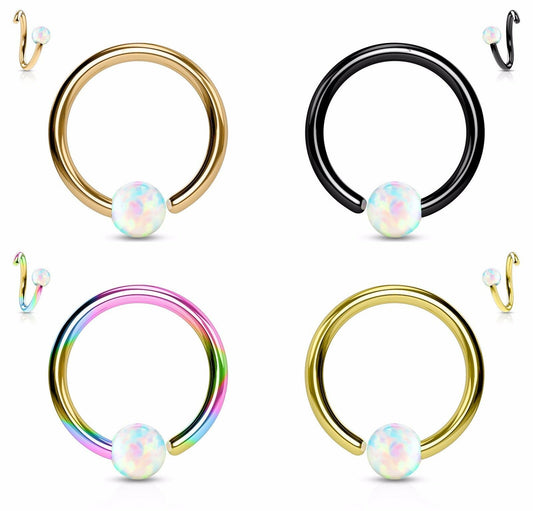 1pc Fixed Synthetic Opal Ball Annealed Ion Plated Captive Bead Ring Body Jewelry