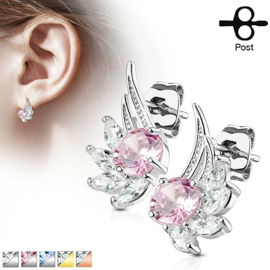 PAIR of CZ Angel Wings 316L Surgical Steel Post 20g Earrings Studs