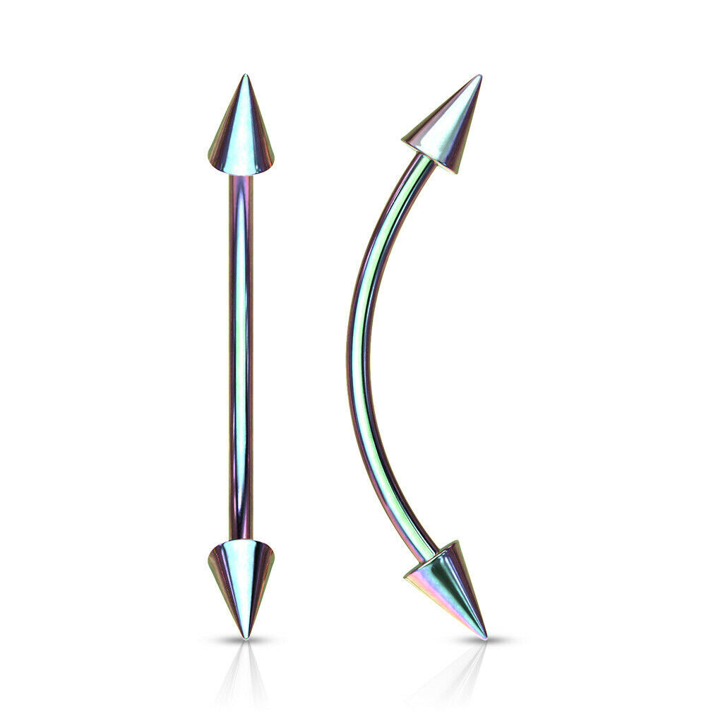 1pc Snake Eye Piercing Curved Barbell Tongue or Eyebrow Ring PVD Plated Spikes