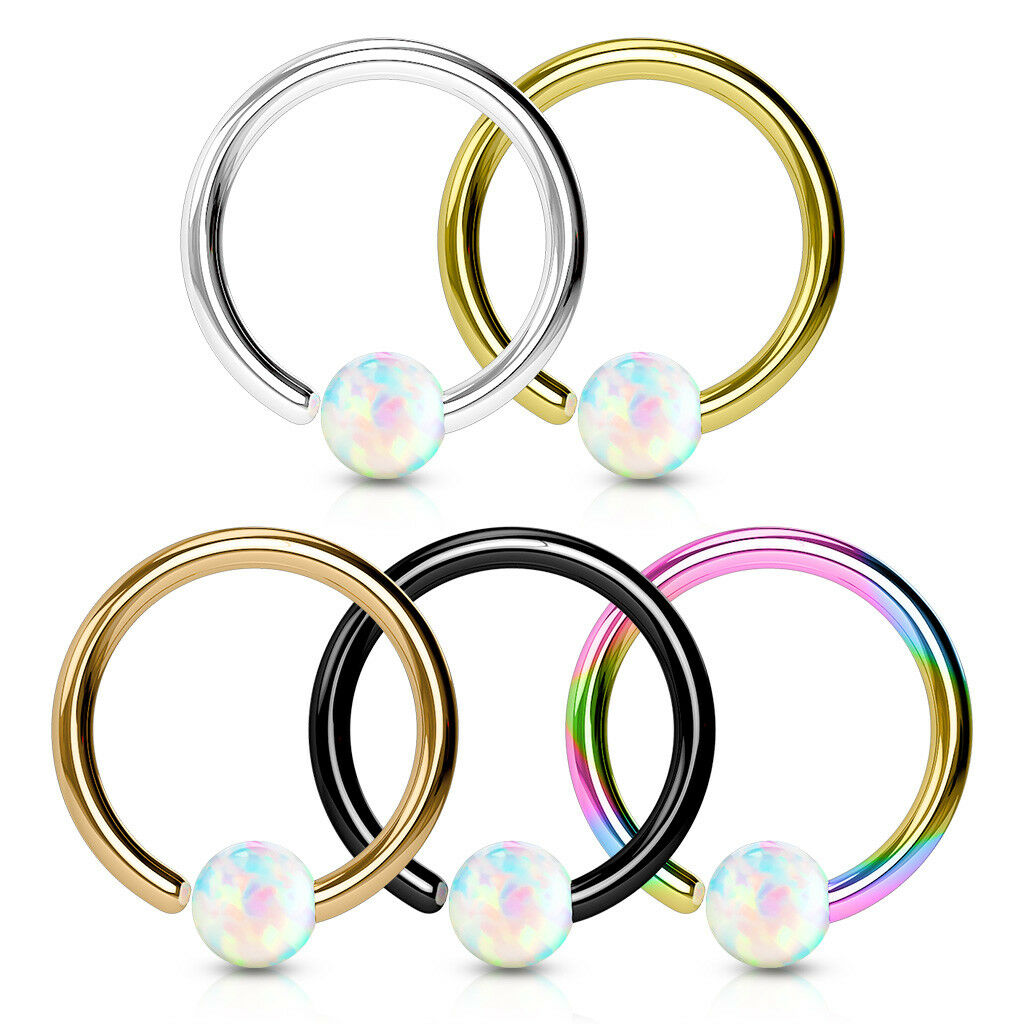 5pc Value Pack Fixed Opal Ball Bendable 316L Surgical Steel Captive Bead Rings