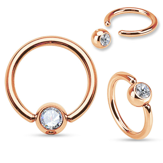 PAIR Rose Gold Gem Captive Bead Rings for Ears, Eyebrow, Septum, Nipples, etc