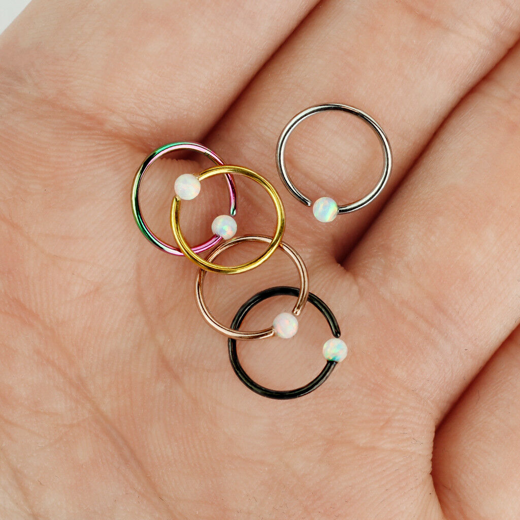 5pc Value Pack Fixed Opal Ball Bendable 316L Surgical Steel Captive Bead Rings