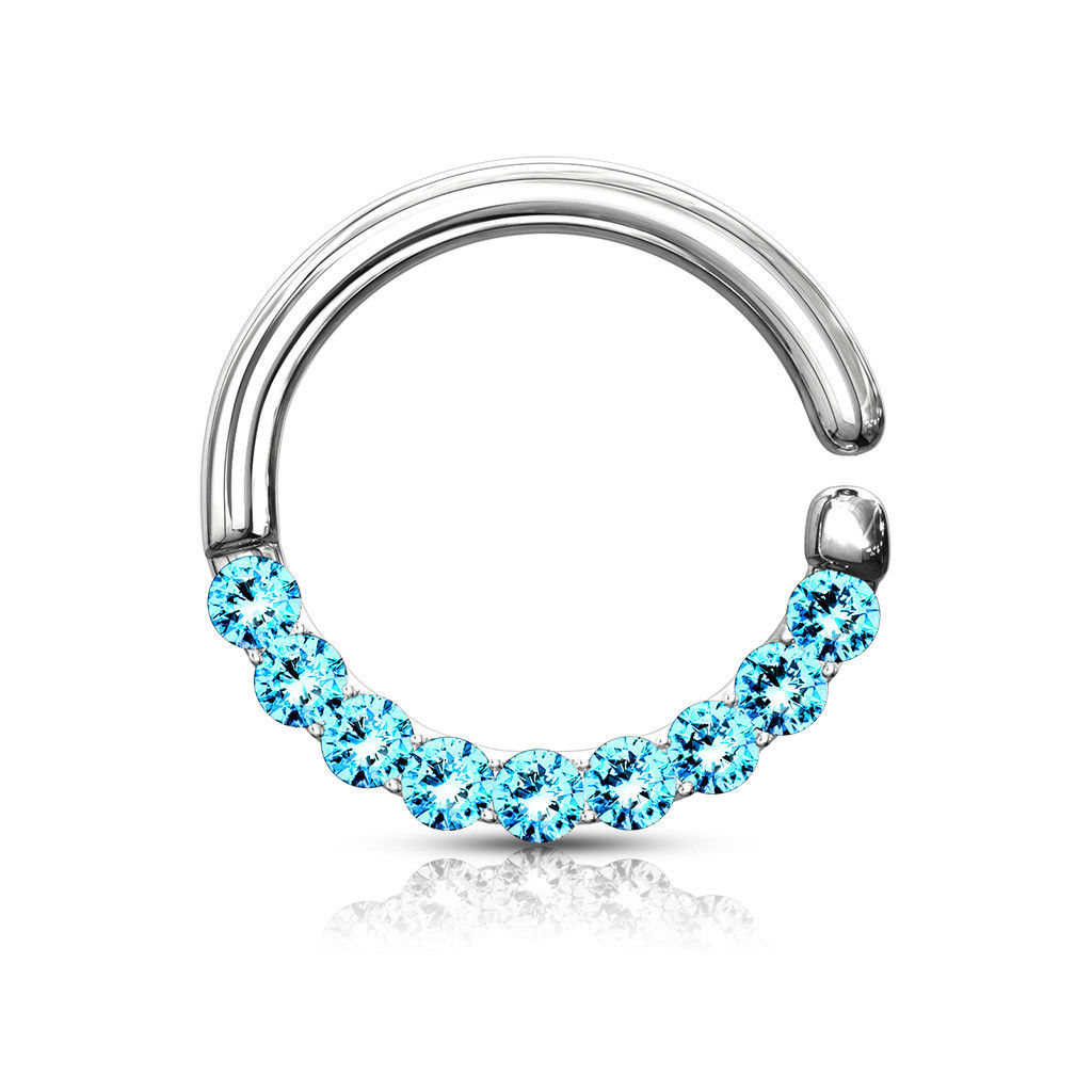 1pc Half Circle Lined Gems Bendable Hoop Ring - Septum, Daith, Ear Cartilage