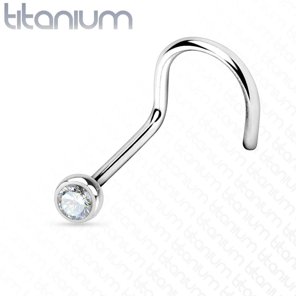 1pc Implant Grade 23 Titanium Nose Screw Ring w/Press-Fit Gem