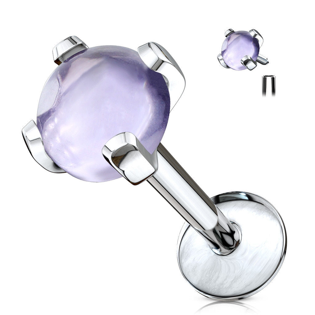 1pc Semi-Precious Stone Set 16g Internally Threaded Labret Stud Cartilage Ring