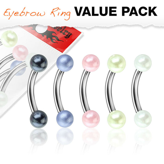 5pc Value Pack Pearlish Coated Acrylic Balls Eyebrow Rings 16g Body Jewelry