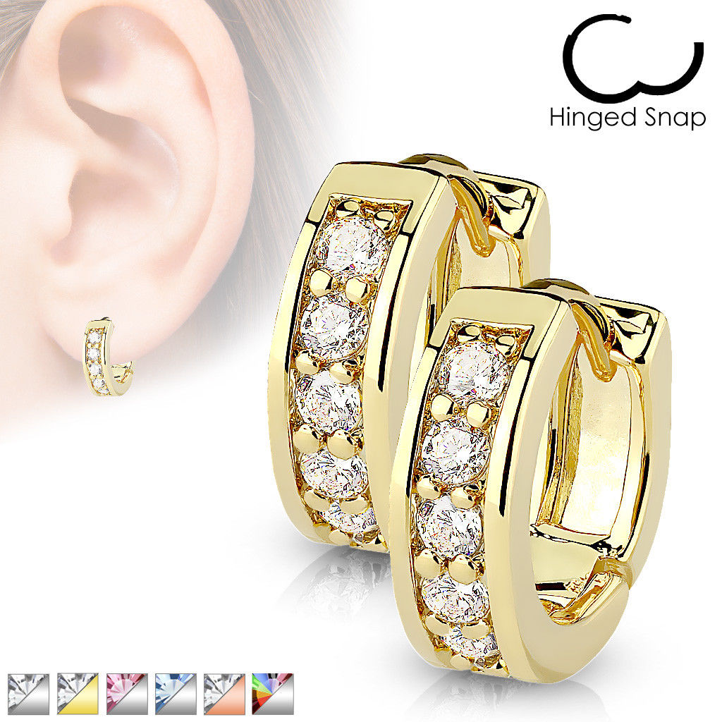 4mm Wide Channel Set CZ Gems Half Circle Hoop Huggie Earrings