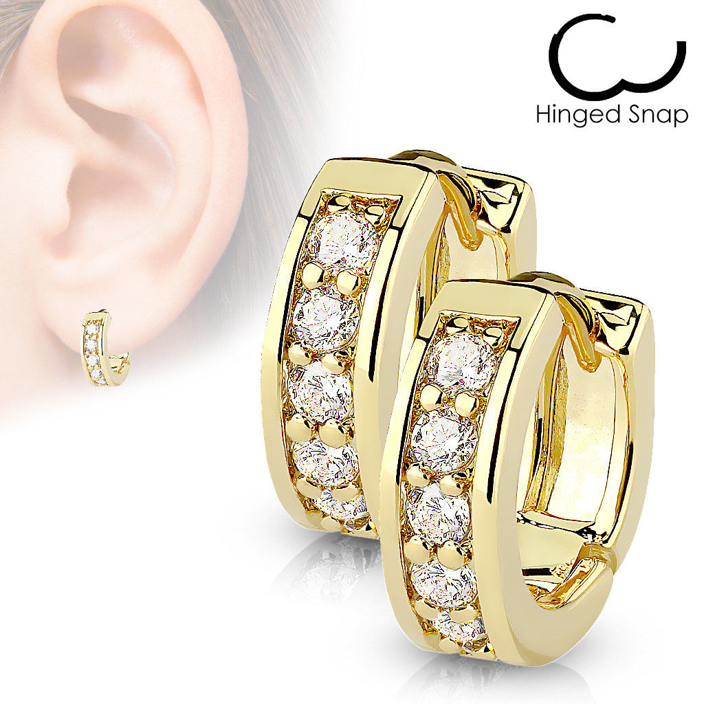 4mm Wide Channel Set CZ Gems Half Circle Hoop Huggie Earrings