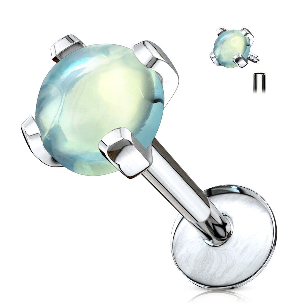 1pc Semi-Precious Stone Set 16g Internally Threaded Labret Stud Cartilage Ring