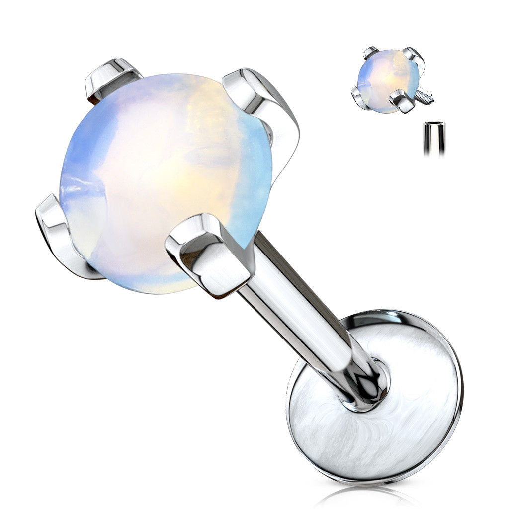 1pc Semi-Precious Stone Set 16g Internally Threaded Labret Stud Cartilage Ring