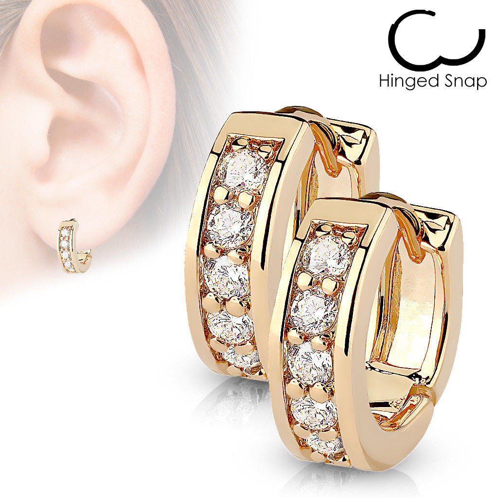 4mm Wide Channel Set CZ Gems Half Circle Hoop Huggie Earrings