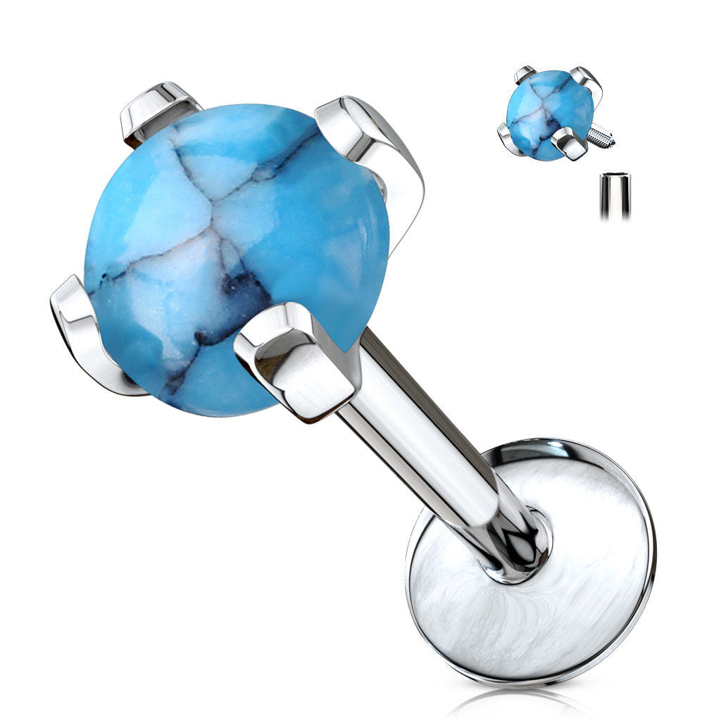 1pc Semi-Precious Stone Set 16g Internally Threaded Labret Stud Cartilage Ring