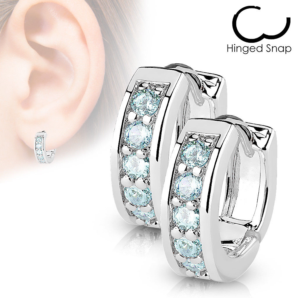 4mm Wide Channel Set CZ Gems Half Circle Hoop Huggie Earrings