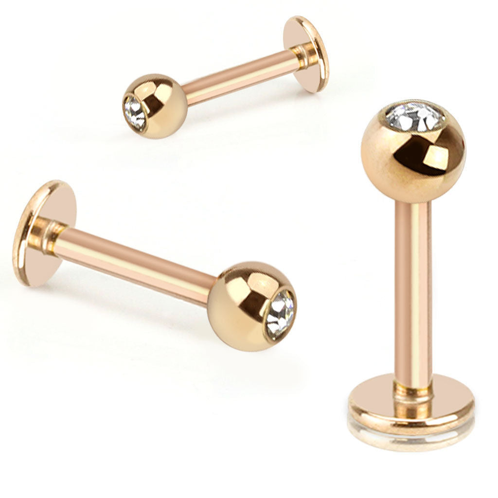 1pc Rose Gold Ball, Spike or Gem Style Labret, Monroe Stud Lip Ring