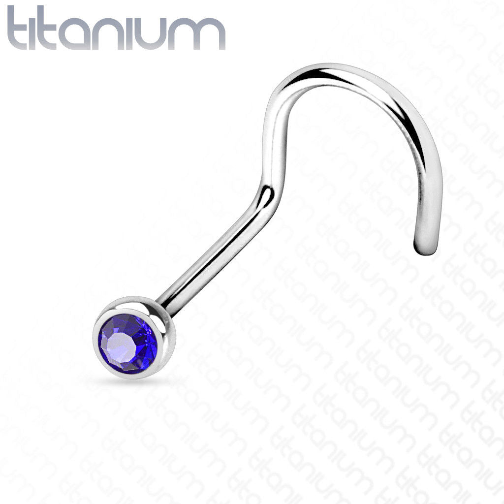 1pc Implant Grade 23 Titanium Nose Screw Ring w/Press-Fit Gem