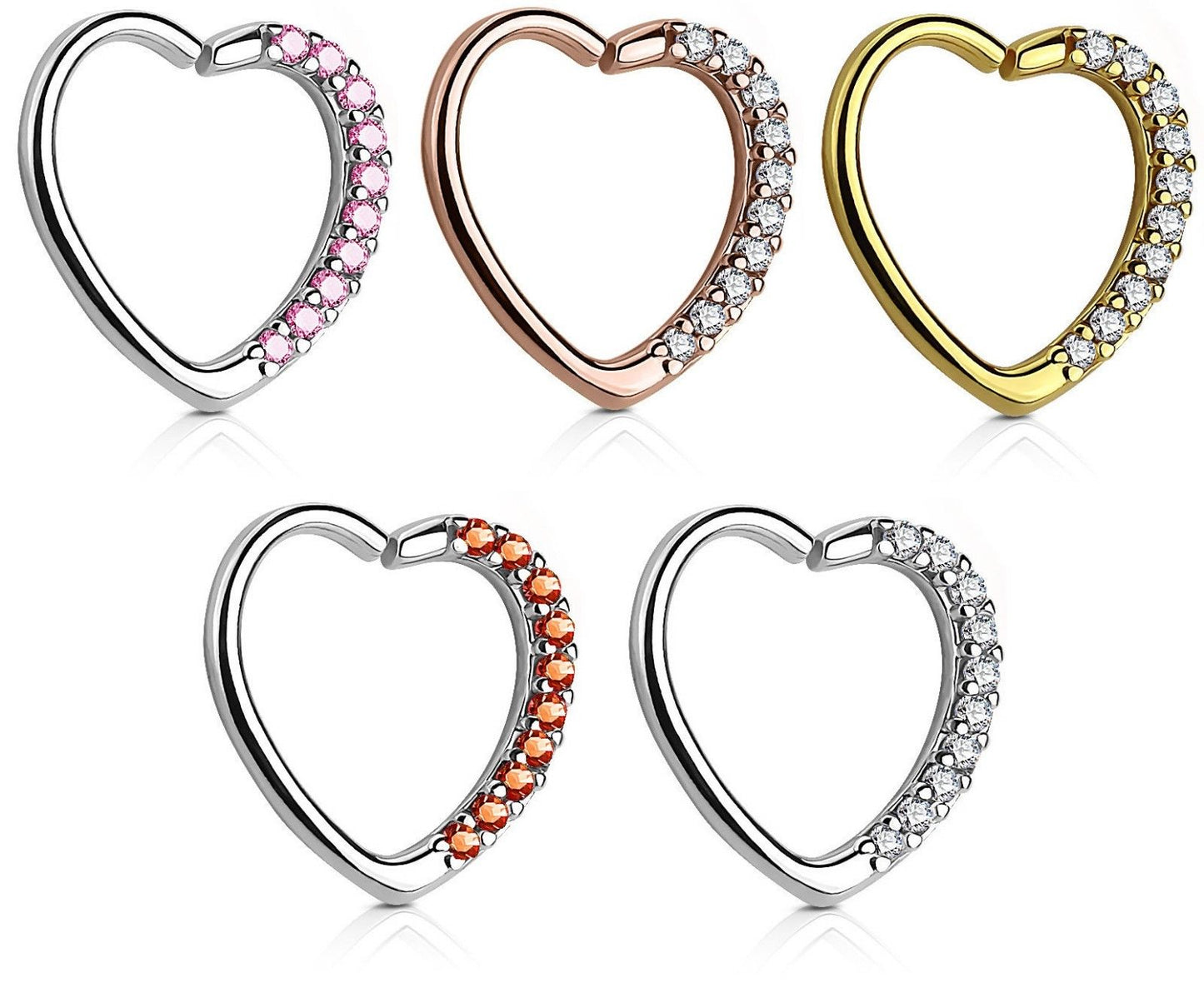 1pc CZ Gemmed Heart Bendable Cartilage Daith Hoop Ring