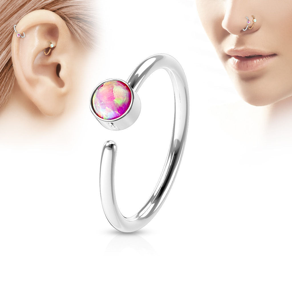1pc Bendable Hoop Nose / Cartilage Ring w/ Set Opal Annealed 316L Surgical Steel