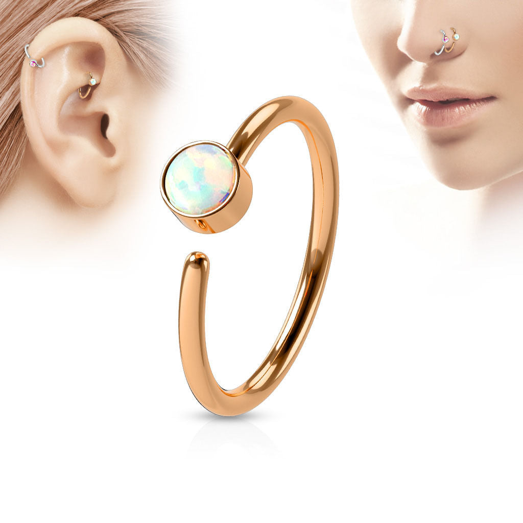 1pc Bendable Hoop Nose / Cartilage Ring w/ Set Opal Annealed 316L Surgical Steel
