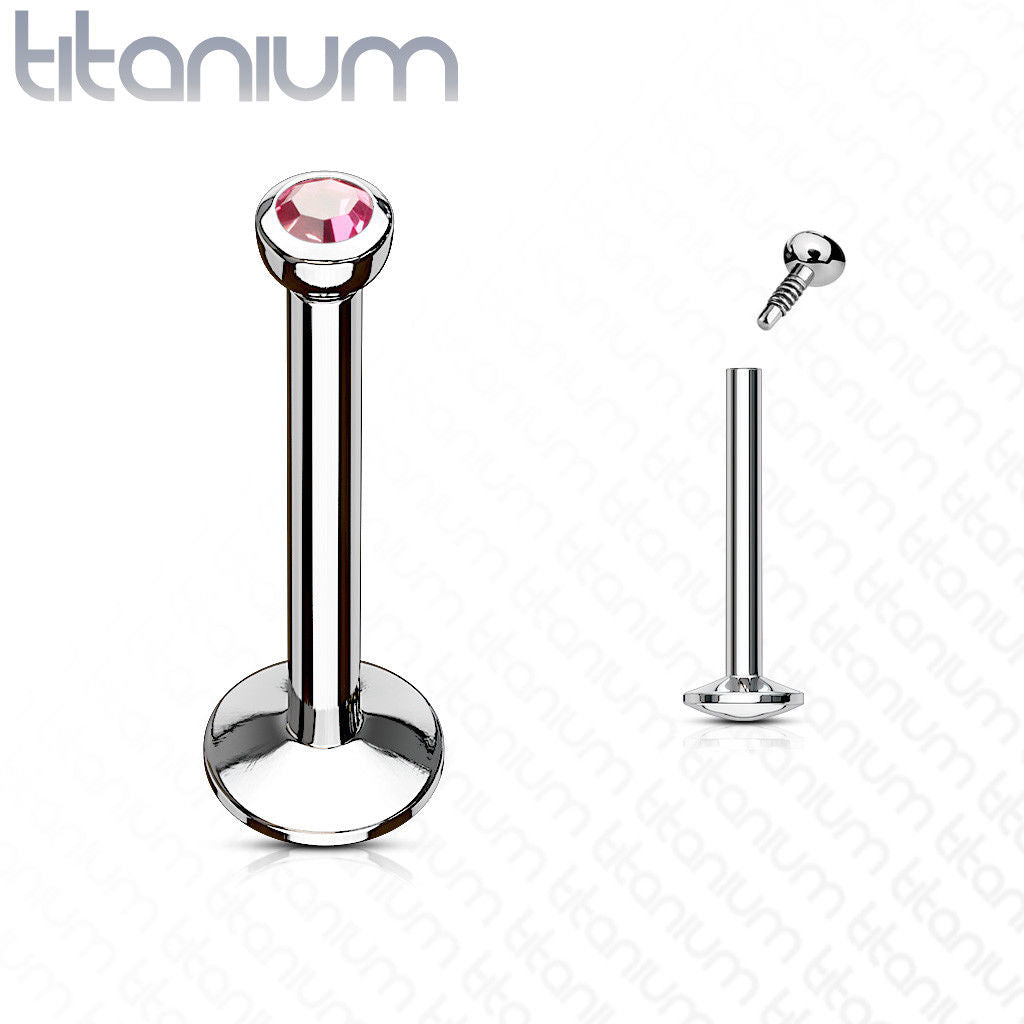 1pc Grade 23 Titanium Internally Threaded 16g Labret Monroe with Press Fit Gem