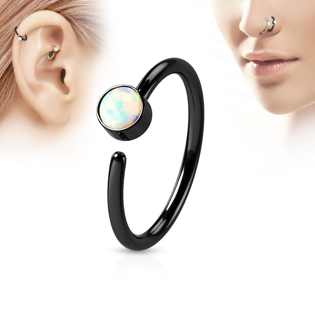 1pc Bendable Hoop Nose / Cartilage Ring w/ Set Opal Annealed 316L Surgical Steel