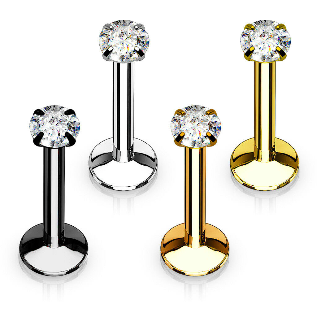 4pc Value Pack Internally Threaded Prong Set Round Gem Ion Plated Labrets