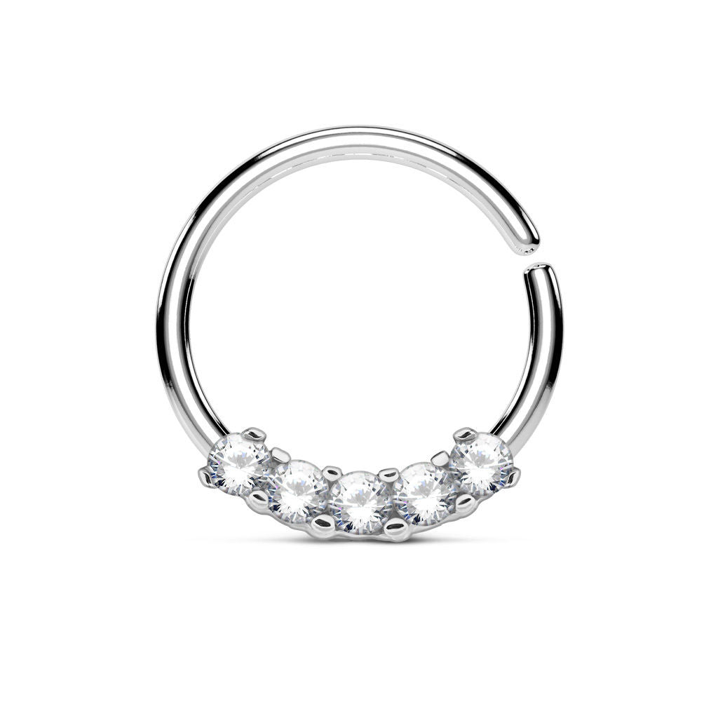 1pc Five CZ Gem Bendable Hoop Ring for Nose Septum, Daith, Ear Cartilage