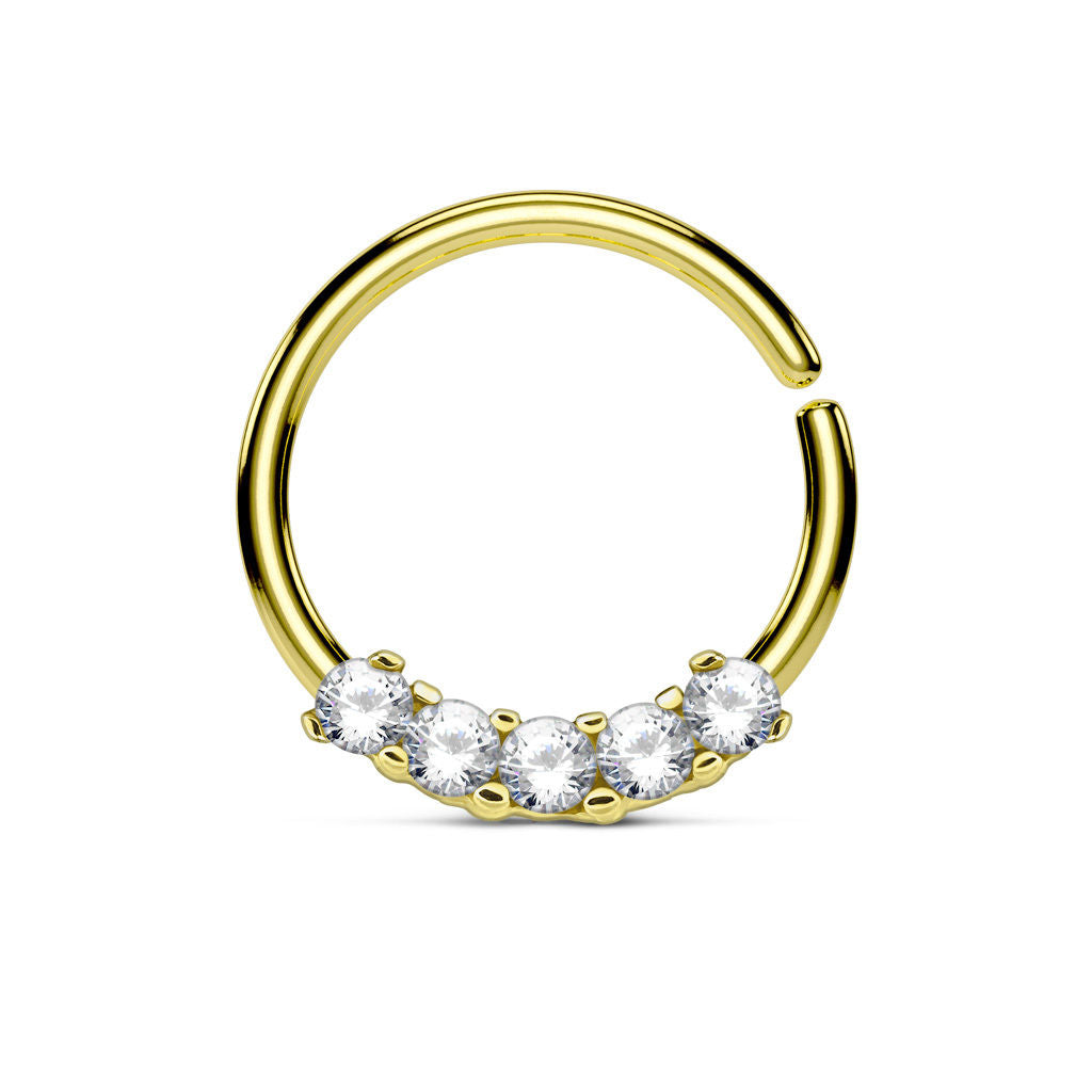 1pc Five CZ Gem Bendable Hoop Ring for Nose Septum, Daith, Ear Cartilage
