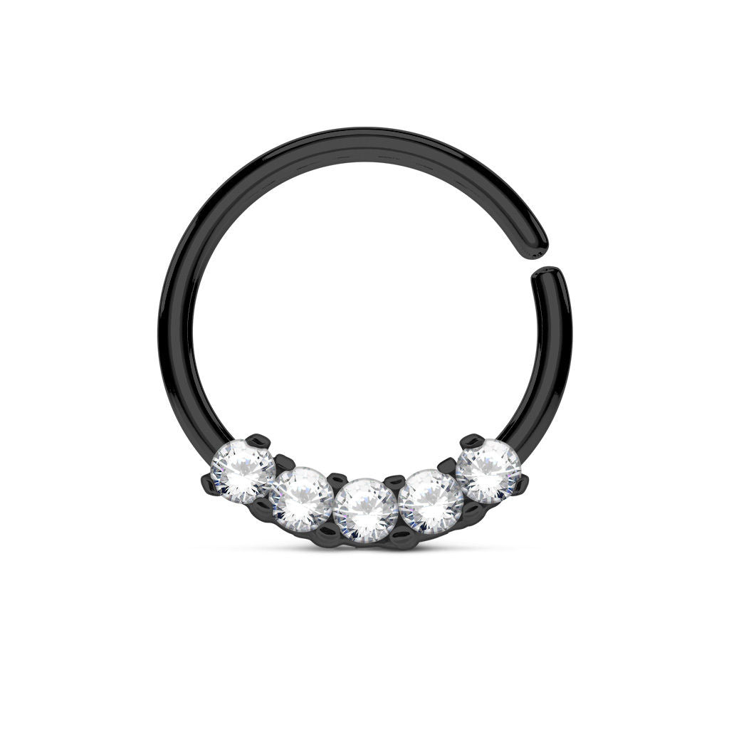 1pc Five CZ Gem Bendable Hoop Ring for Nose Septum, Daith, Ear Cartilage