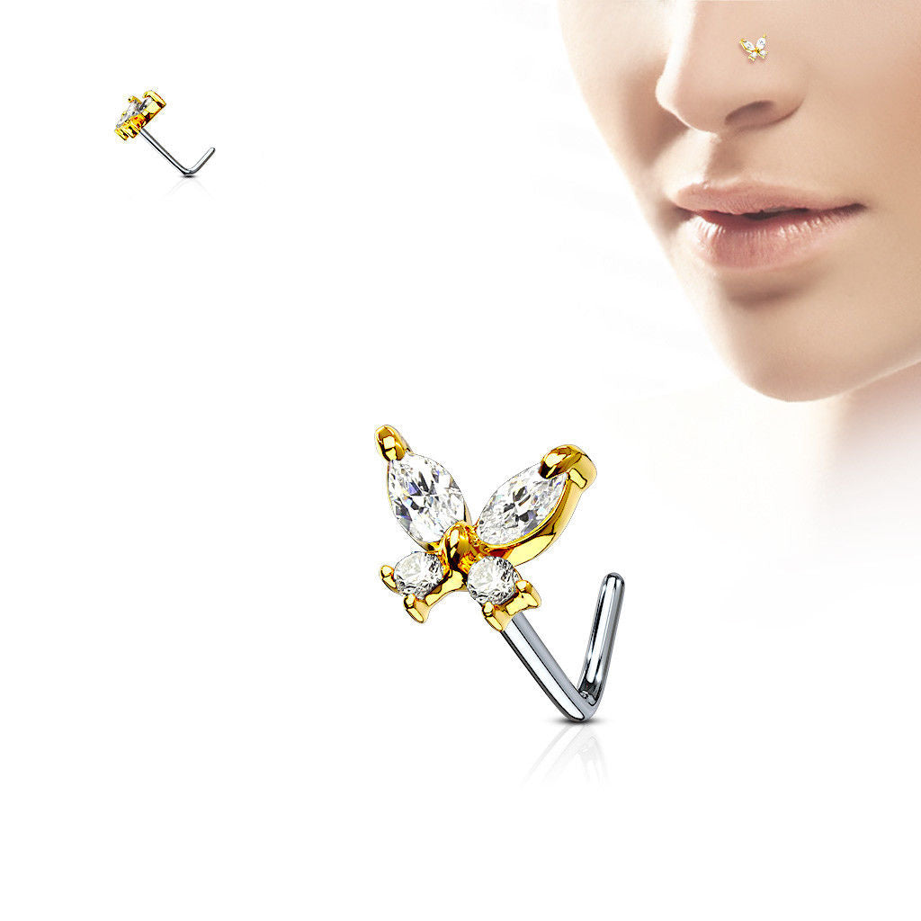 1pc CZ Gem Butterfly L-Bend 20g Nose Ring