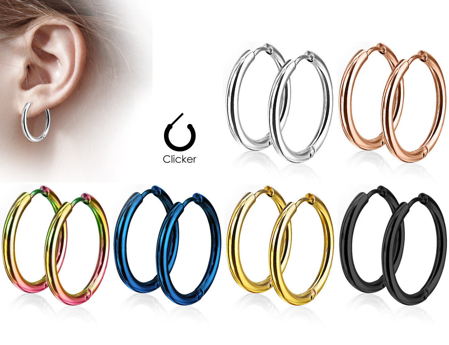 316L Stainless Steel Hinge Action 20g Seamless Hoop Earrings