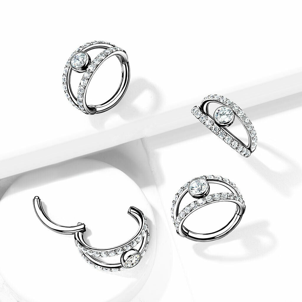 1pc Double Hoop CZ Gem Hinged Segment Ring 16g Helix Orbital Clicker