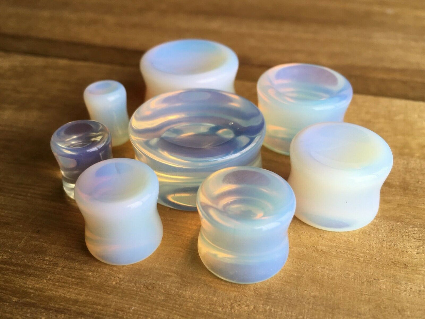 PAIR Concave Opalite Stone Plugs Opalescent Earlets Organic Ear Piercing Gauges
