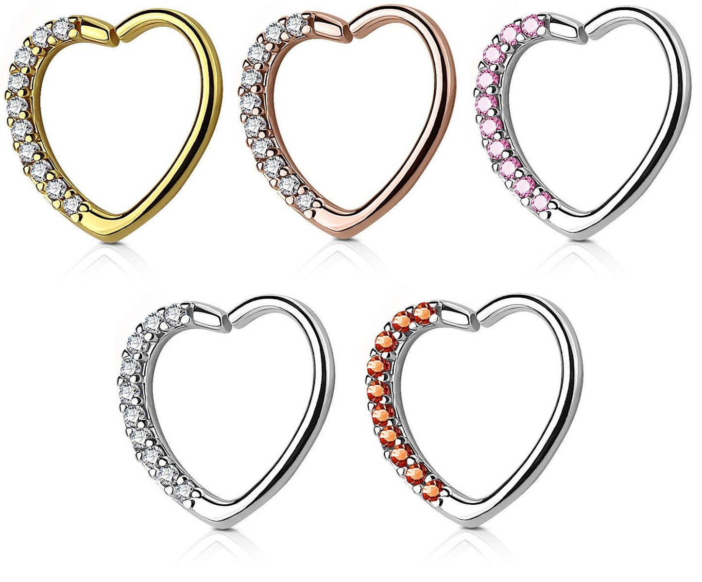 1pc CZ Gemmed Heart Bendable Cartilage Daith Hoop Ring