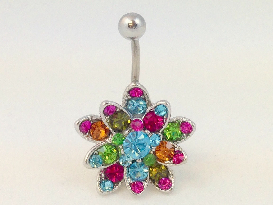 1pc Multicolor Gem Flower Belly Ring
