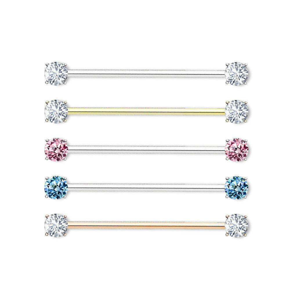 5pcs Prong Set Gem Industrial Barbells 316L Surgical Steel Wholesale Lot