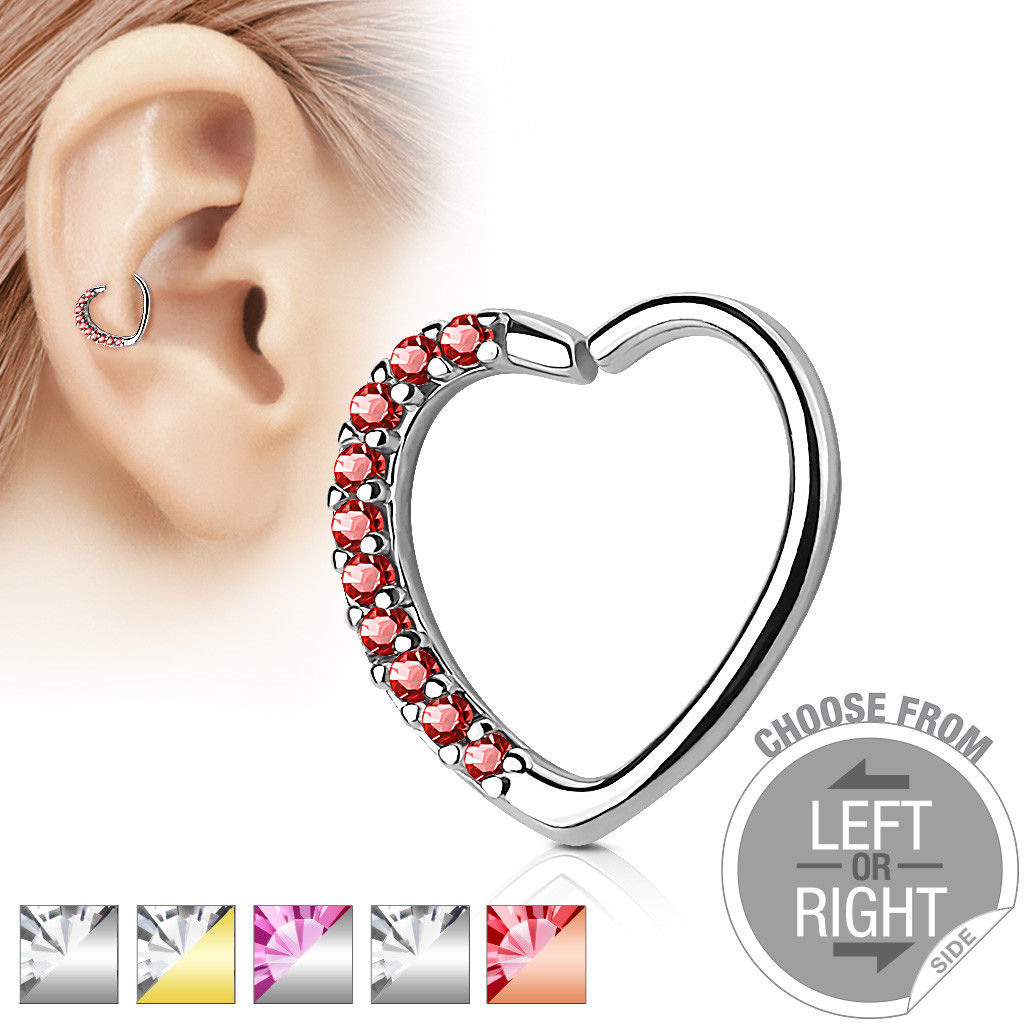 1pc CZ Gemmed Heart Bendable Cartilage Daith Hoop Ring