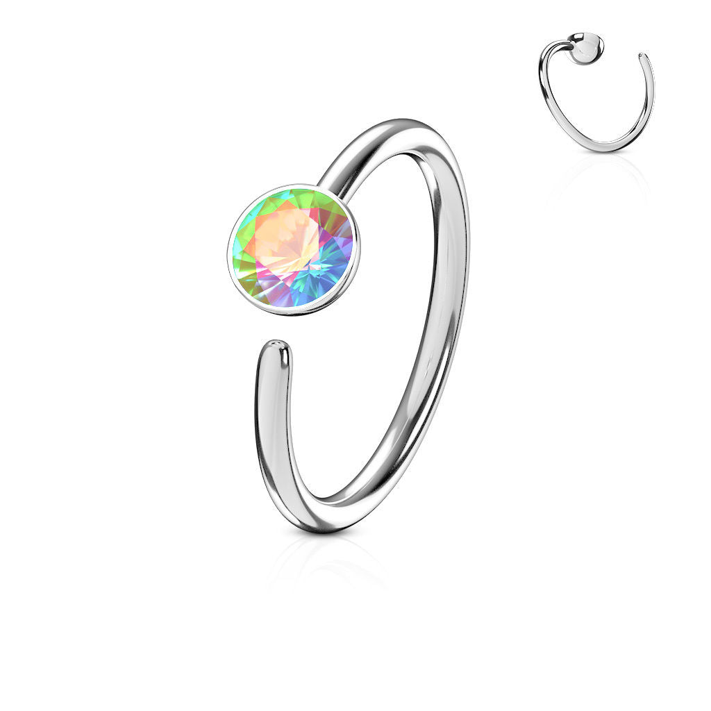 1pc Bendable CZ Gem Nose Hoop / Cartilage Ring Annealed 316L Surgical Steel