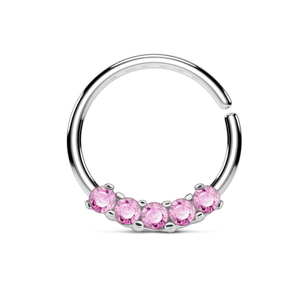 1pc Five CZ Gem Bendable Hoop Ring for Nose Septum, Daith, Ear Cartilage
