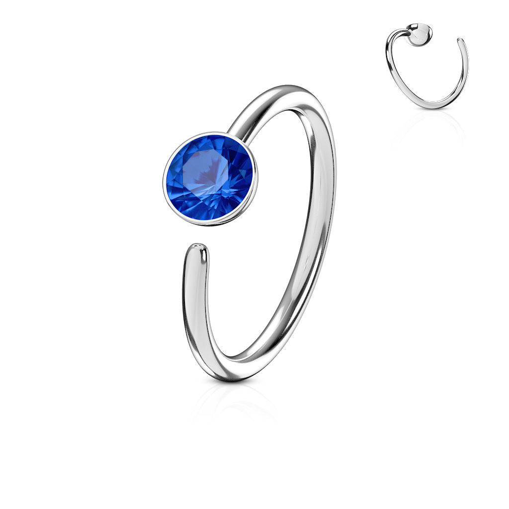 1pc Bendable CZ Gem Nose Hoop / Cartilage Ring Annealed 316L Surgical Steel