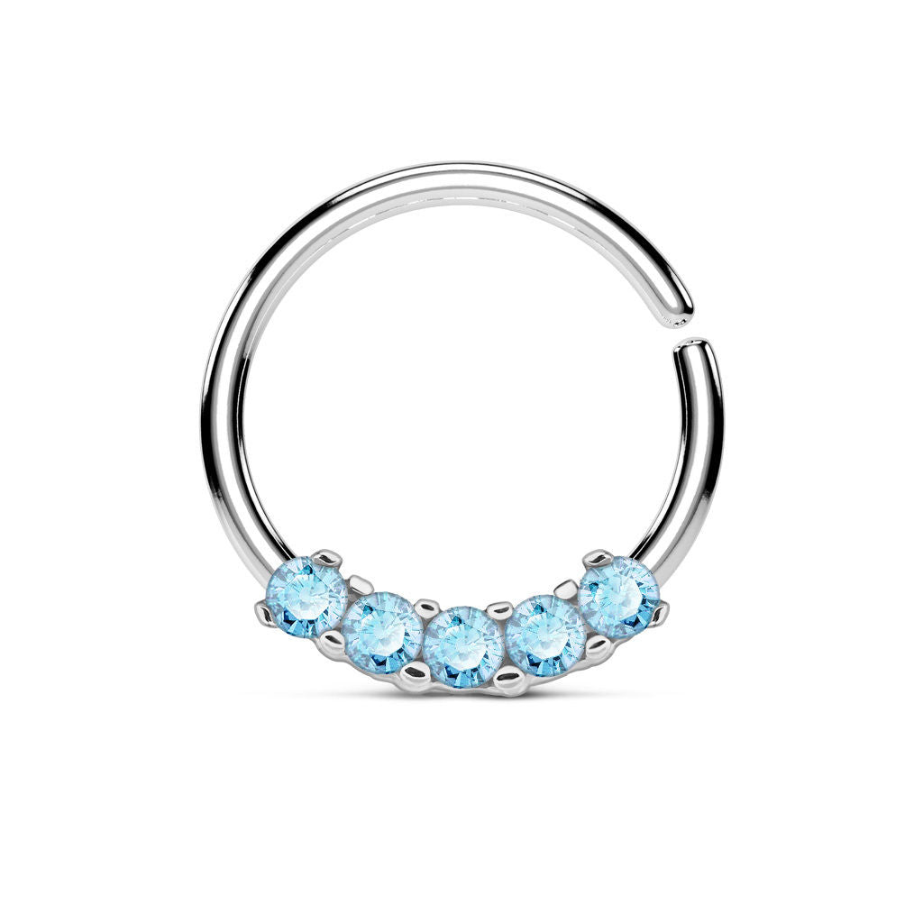 1pc Five CZ Gem Bendable Hoop Ring for Nose Septum, Daith, Ear Cartilage