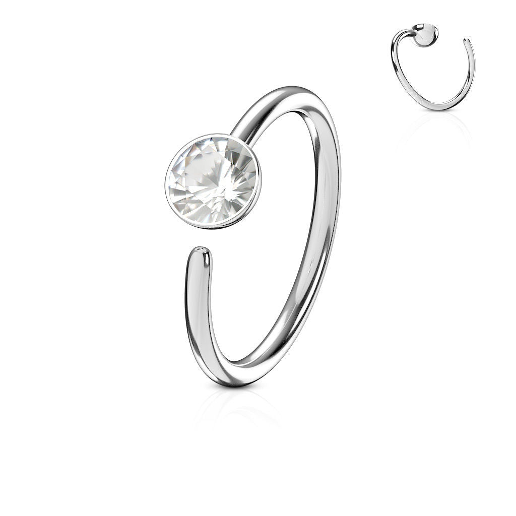 1pc Bendable CZ Gem Nose Hoop / Cartilage Ring Annealed 316L Surgical Steel