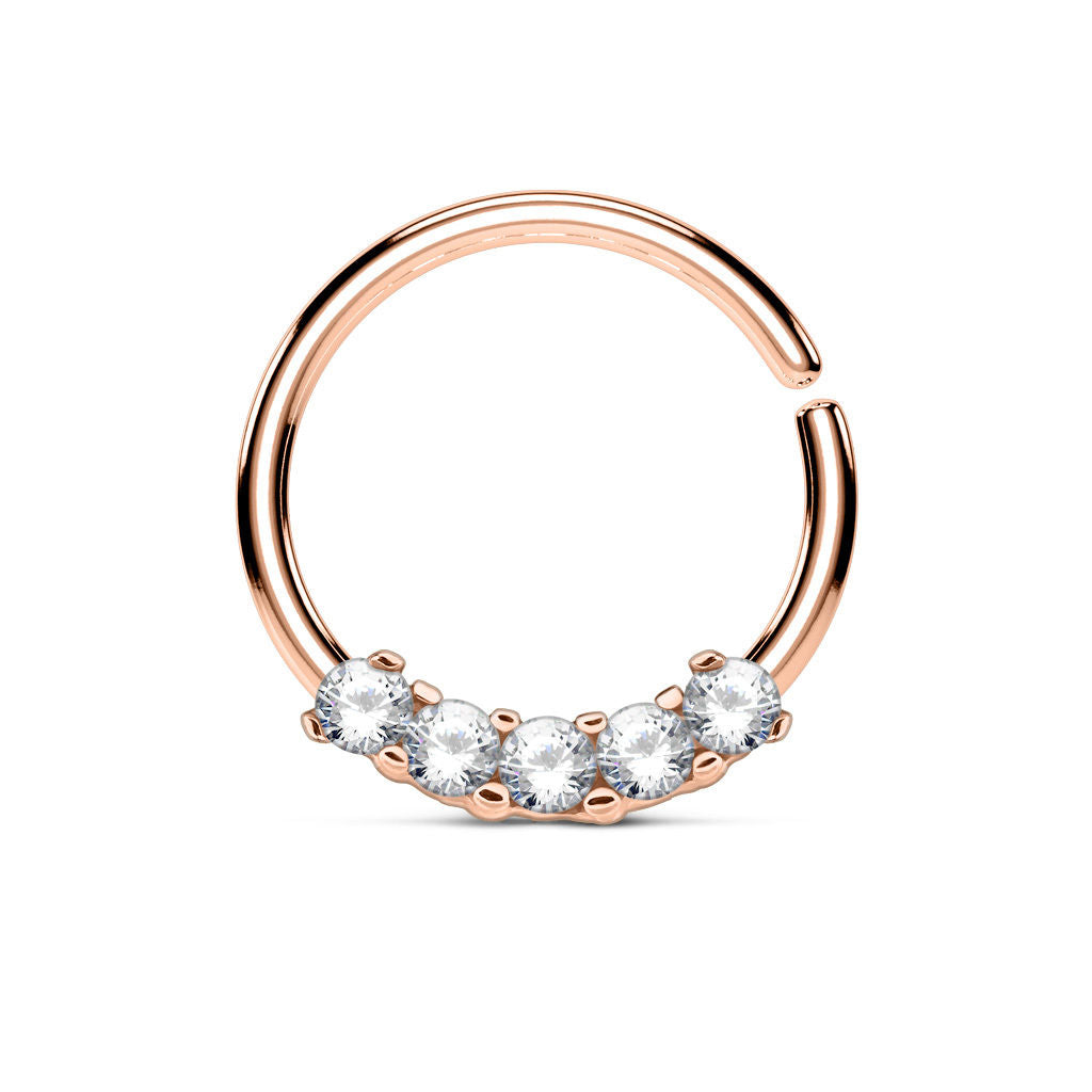 1pc Five CZ Gem Bendable Hoop Ring for Nose Septum, Daith, Ear Cartilage
